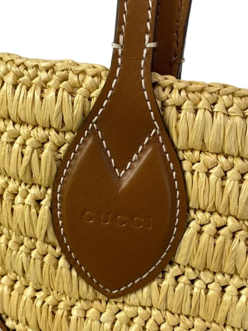 GUCCI Gucci Lido 836506 Beige Brown Raffia Leather Tote Bag